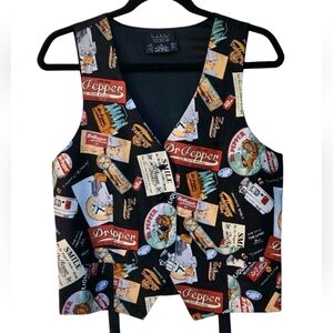 Vintage NICOLE MILLER Dr. Pepper 1995 Soda Ads Limited Edition Black Silk Vest M